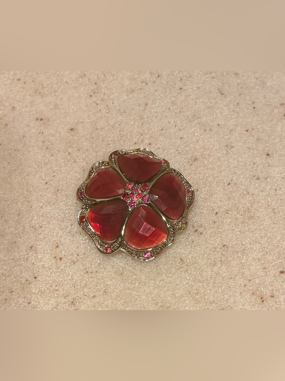 Liz Claiborne Gold-Tone Red Floral Crystal Brooch